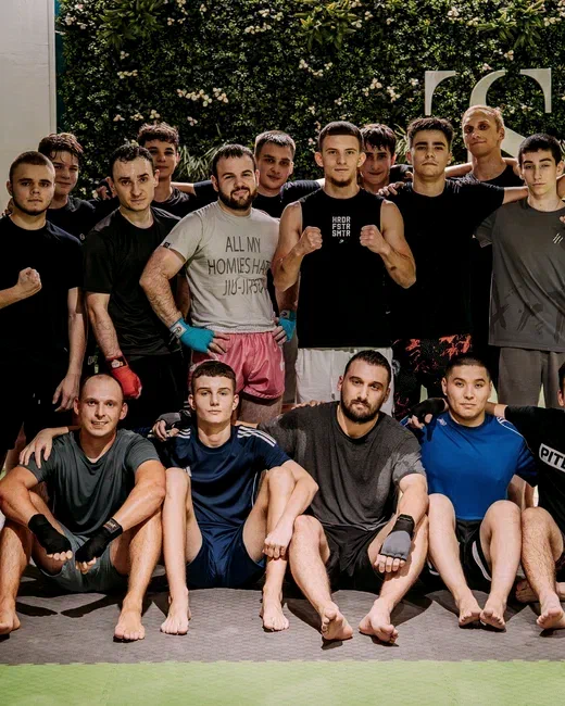 Viacheslav Lenskyi with an adult group after a martial arts session